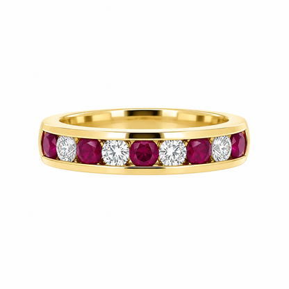 18ct Gold Ruby & Diamond Channel Set Half Eternity Ring