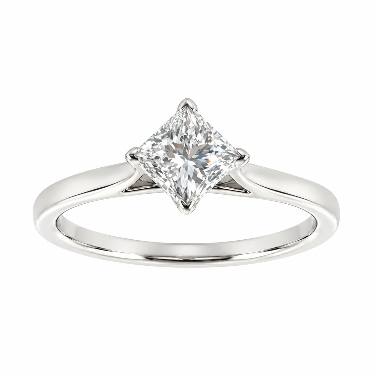 18ct White Gold Solitaire 4 Claw Set 0.72ct Single Stone Princess Cut Diamond Ring