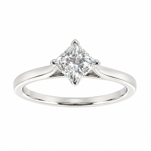 18ct White Gold Solitaire 4 Claw Set 0.72ct Single Stone Princess Cut Diamond Ring