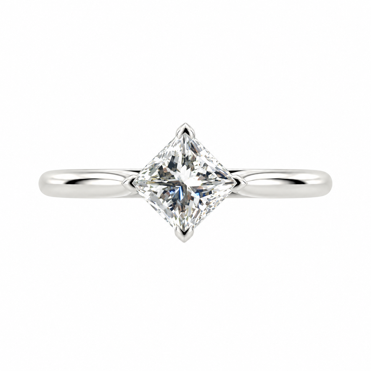 18ct White Gold Solitaire 4 Claw Set 0.72ct Single Stone Princess Cut Diamond Ring