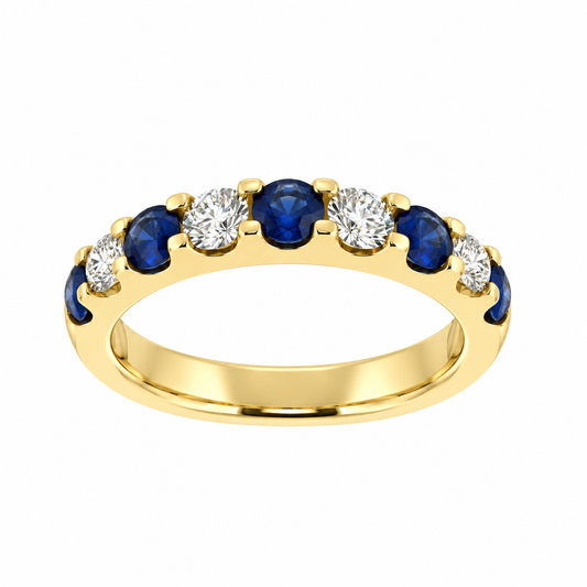 18ct Gold Sapphire & Diamond Nine Stone Half Eternity Ring