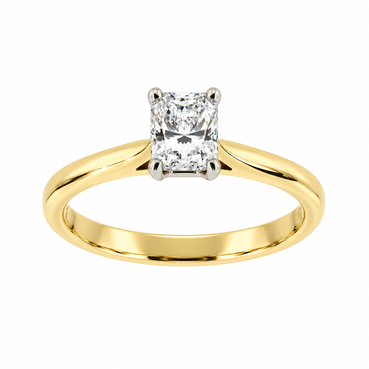 18ct Yellow Gold & Platinum Solitaire 4 Claw Set 0.50ct Single Stone Radiant Cut Diamond Ring