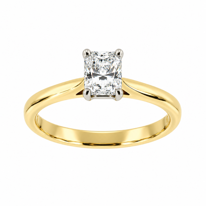 18ct Yellow Gold & Platinum Solitaire 4 Claw Set 0.50ct Single Stone Radiant Cut Diamond Ring