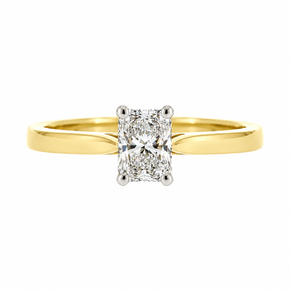 18ct Yellow Gold & Platinum Solitaire 4 Claw Set 0.50ct Single Stone Radiant Cut Diamond Ring
