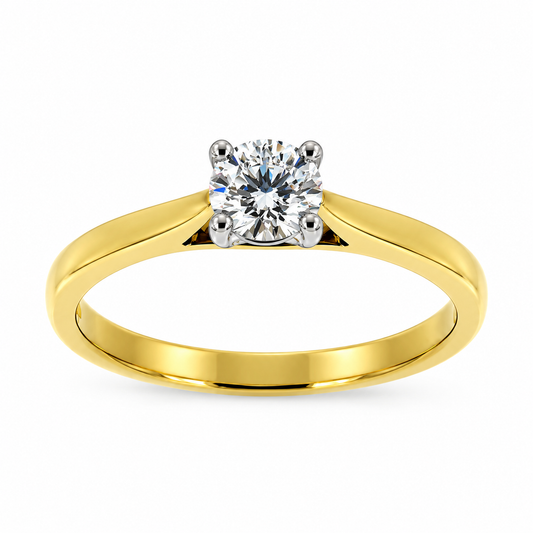 18ct Yellow Gold & Platinum Solitaire 4 Claw Set 0.50ct Single Stone Diamond Ring