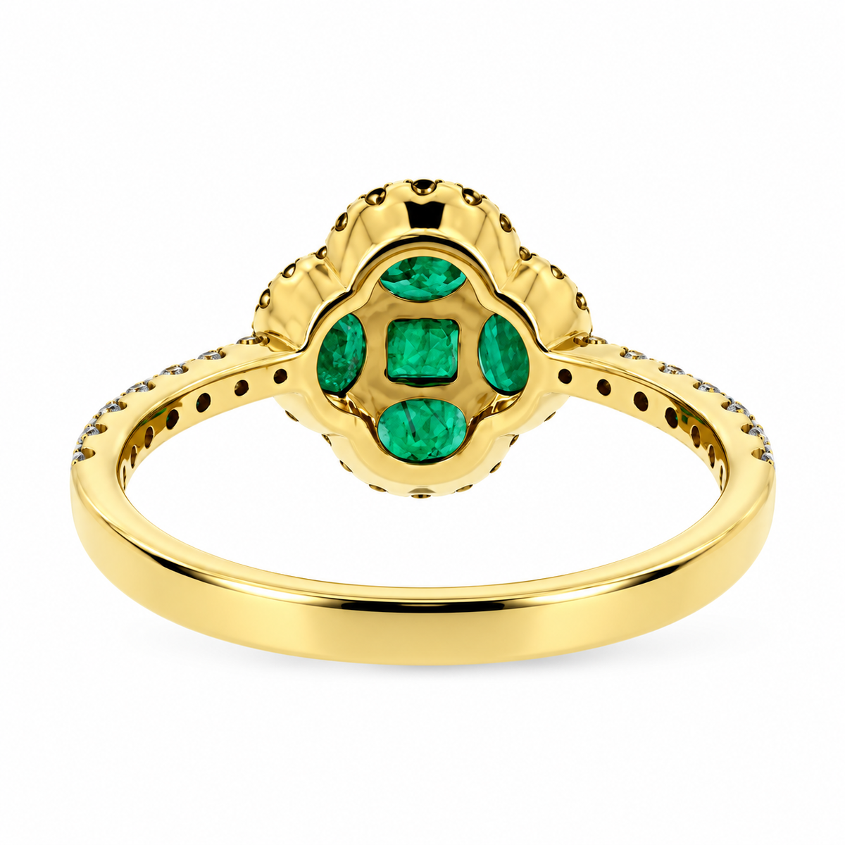 14ct Gold Emerald & Diamond Set Quatrefoil Cluster Ring