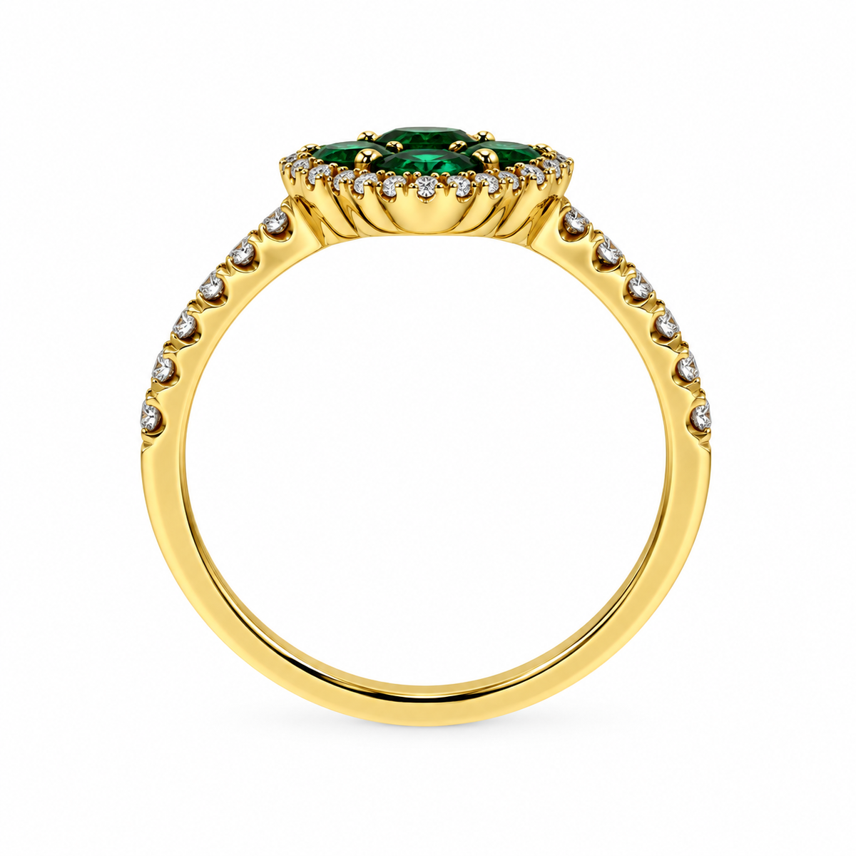 14ct Gold Emerald & Diamond Set Quatrefoil Cluster Ring