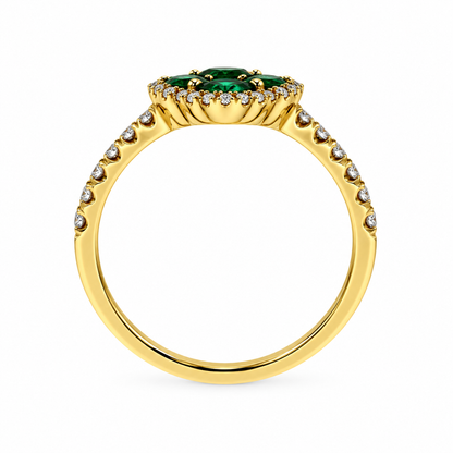 14ct Gold Emerald & Diamond Set Quatrefoil Cluster Ring