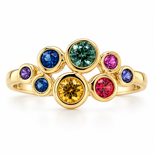 18ct Gold Multi-Colour Sapphire Set Bubble Dress Ring