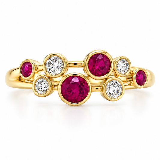 18ct Gold Ruby & Diamond Set Bubble Dress Ring