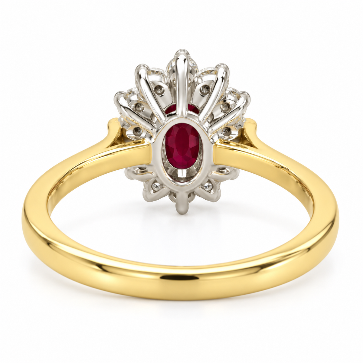 18ct Gold Oval Burmese Ruby & Diamond Set Cluster Ring