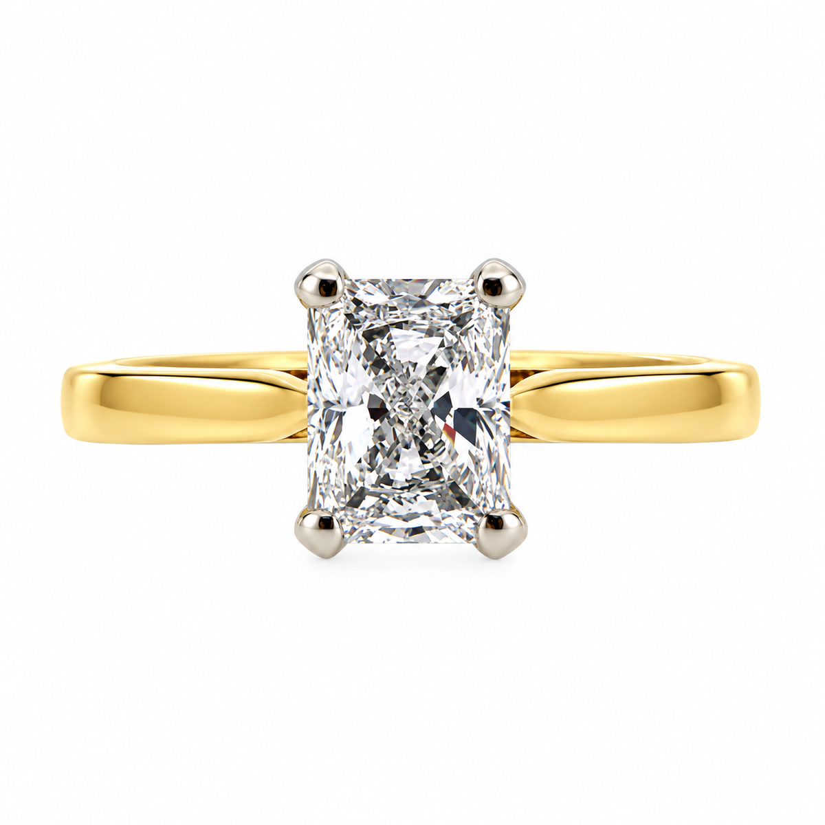 18ct Yellow Gold & Platinum Solitaire 4 Claw Set 1.00ct Single Stone Radiant Cut Diamond Ring