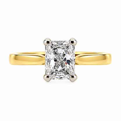 18ct Yellow Gold & Platinum Solitaire 4 Claw Set 1.00ct Single Stone Radiant Cut Diamond Ring