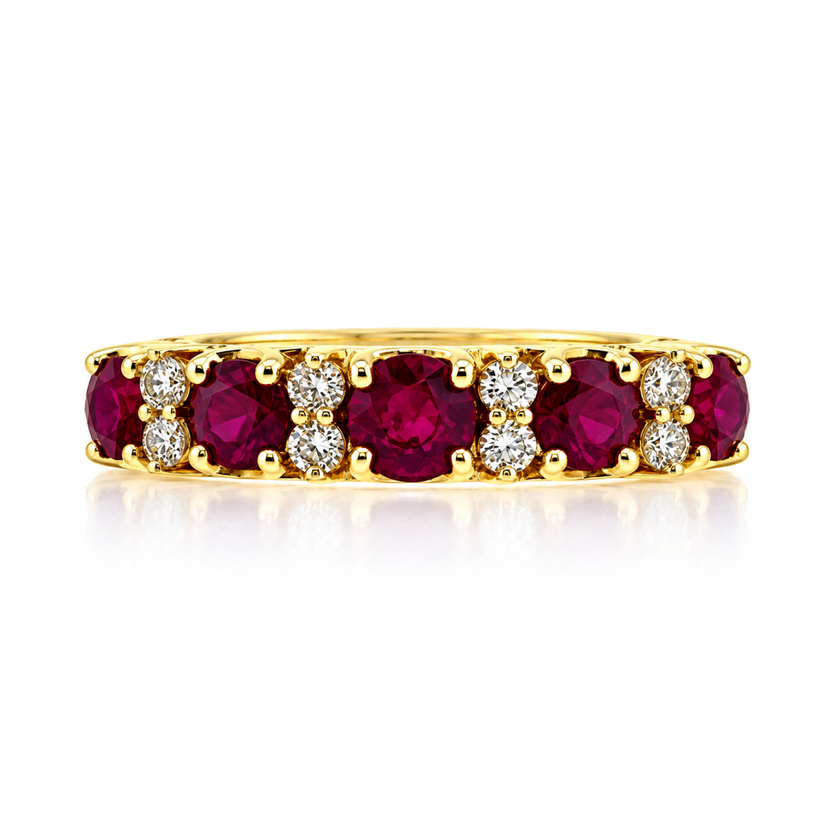 18ct Gold Claw Set Ruby & Diamond Set Victorian Style Carved Side Dress Ring