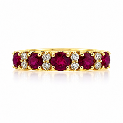 18ct Gold Claw Set Ruby & Diamond Set Victorian Style Carved Side Dress Ring