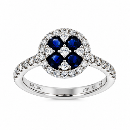 14ct White Gold Sapphire & Diamond Set Cluster Ring