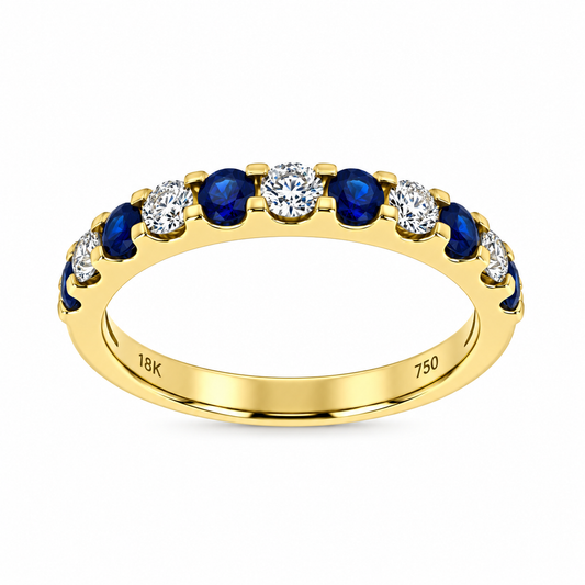 18ct Gold Sapphire & Diamond Eleven Stone Half Eternity Ring