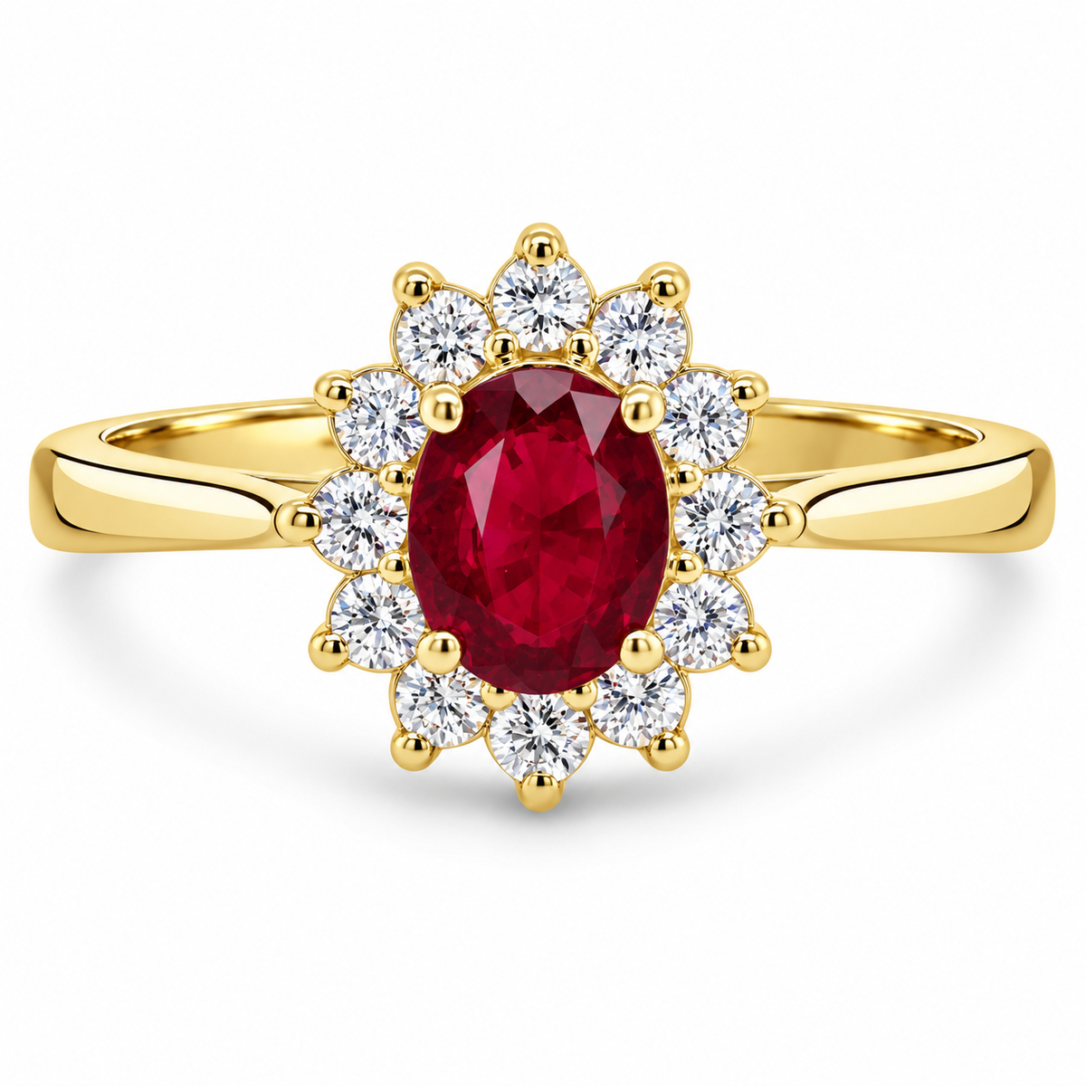 18ct Gold Oval Burmese Ruby & Diamond Set Cluster Ring