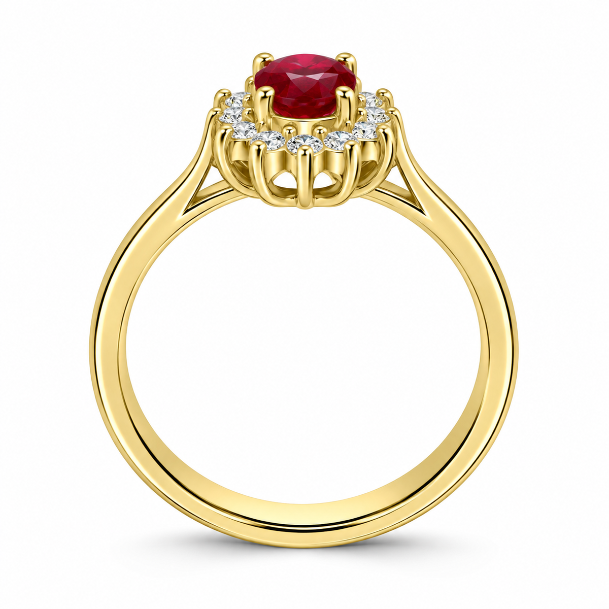 18ct Gold Oval Burmese Ruby & Diamond Set Cluster Ring