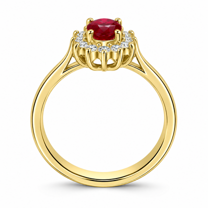 18ct Gold Oval Burmese Ruby & Diamond Set Cluster Ring