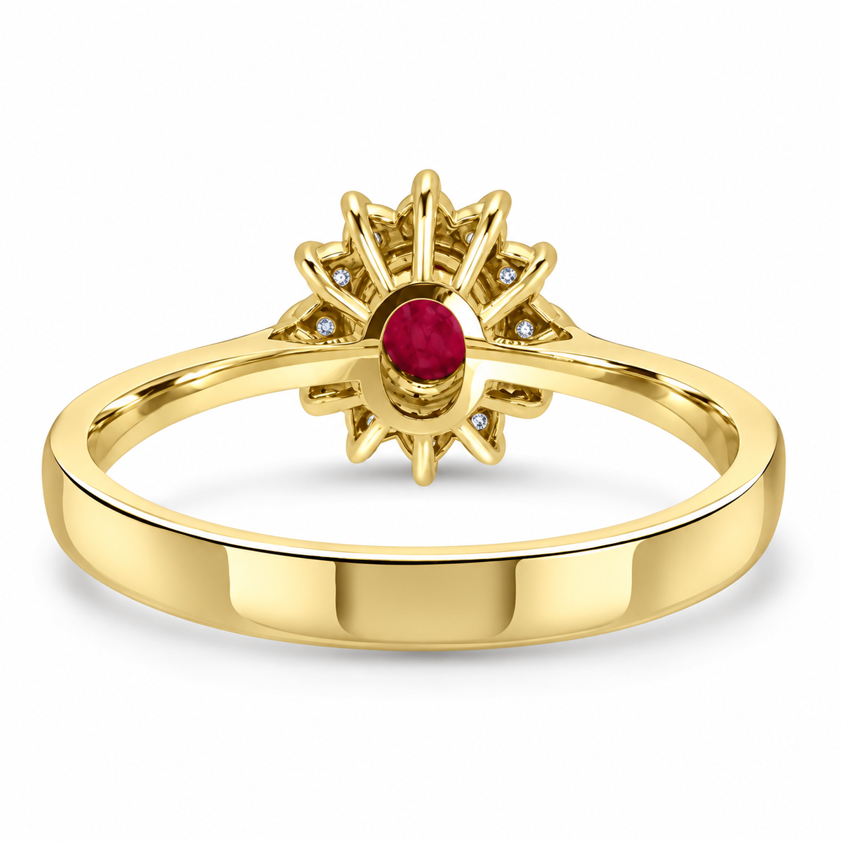 18ct Gold Oval Burmese Ruby & Diamond Set Cluster Ring