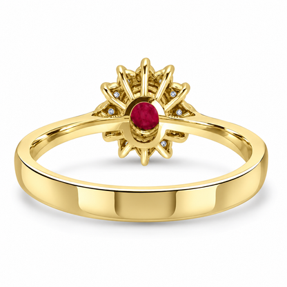 18ct Gold Oval Burmese Ruby & Diamond Set Cluster Ring