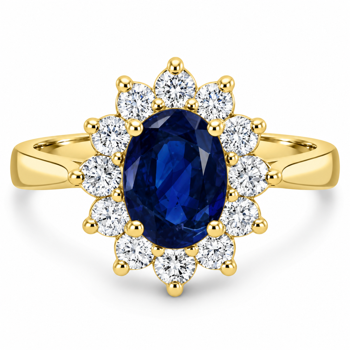 9ct Gold Oval Sapphire & Diamond Set Cluster Ring