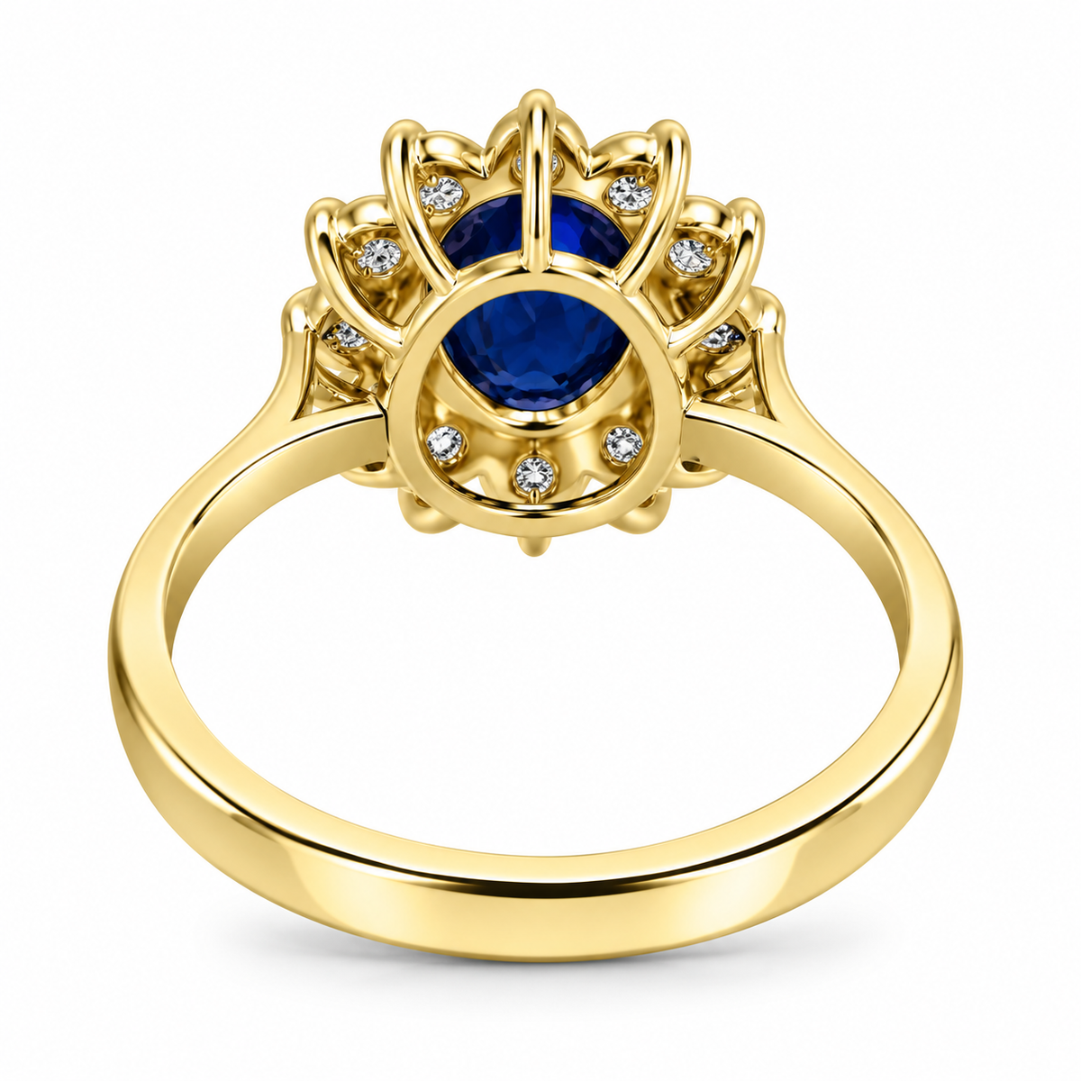 9ct Gold Oval Sapphire & Diamond Set Cluster Ring
