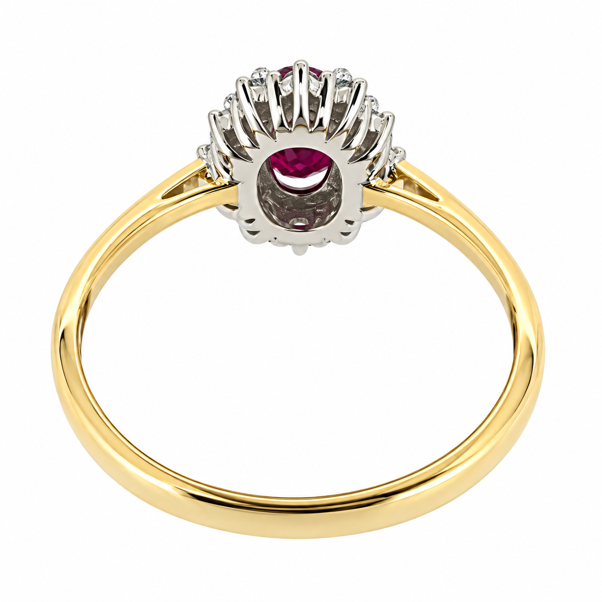 9ct Gold Oval Ruby & Diamond Set Cluster Ring
