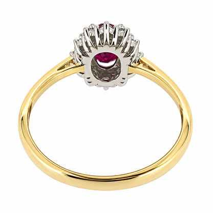 9ct Gold Oval Ruby & Diamond Set Cluster Ring
