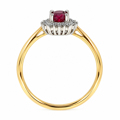 9ct Gold Oval Ruby & Diamond Set Cluster Ring