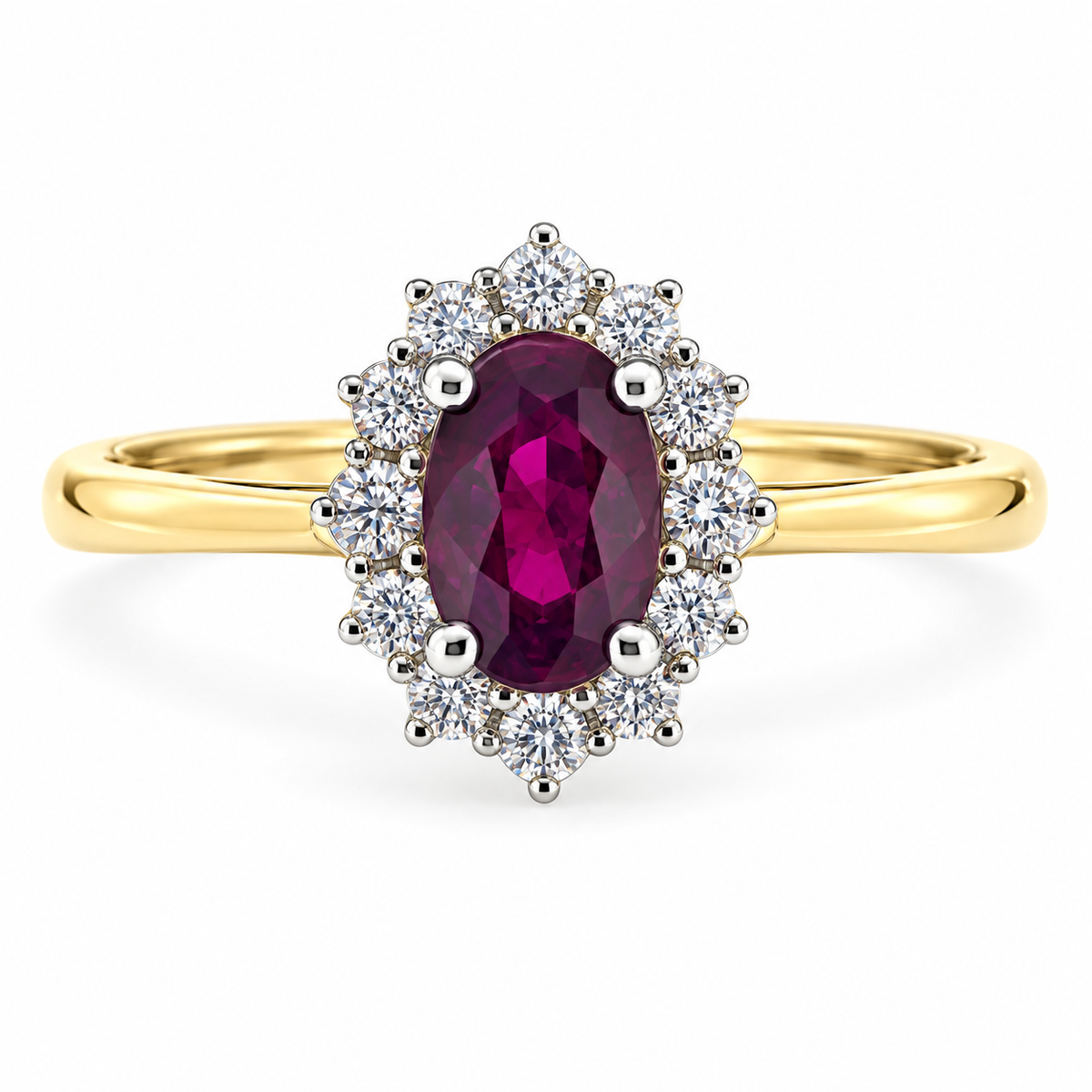 9ct Gold Oval Ruby & Diamond Set Cluster Ring