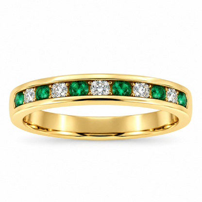 18ct Gold Emerald & Diamond Channel Set Half Eternity Ring
