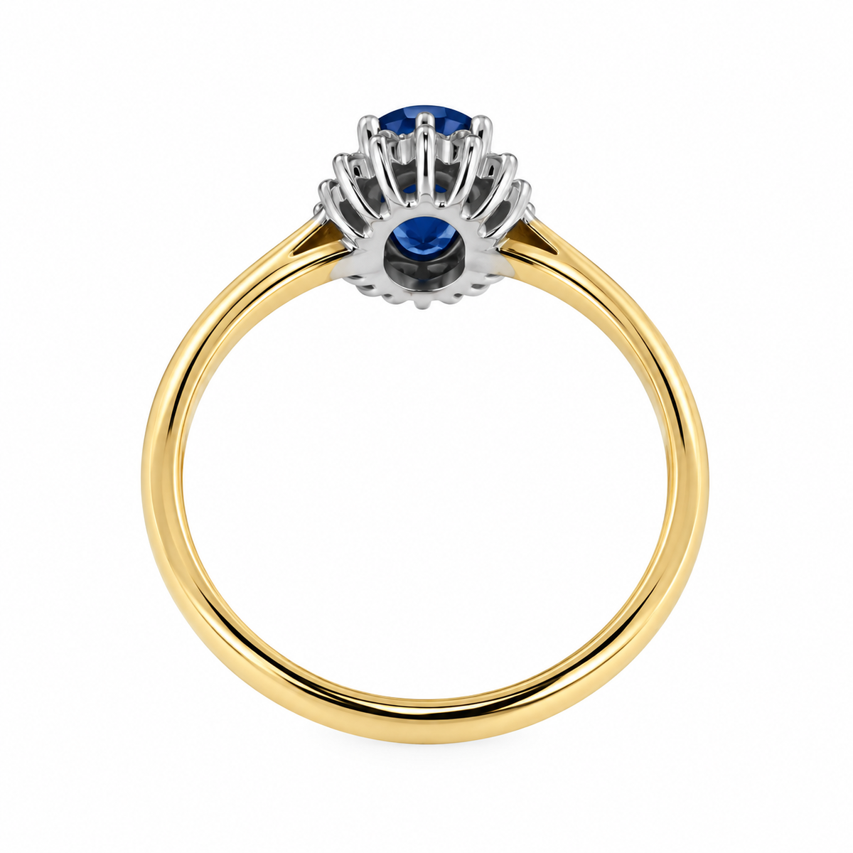 9ct Gold Oval Sapphire & Diamond Set Cluster Ring