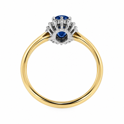 9ct Gold Oval Sapphire & Diamond Set Cluster Ring