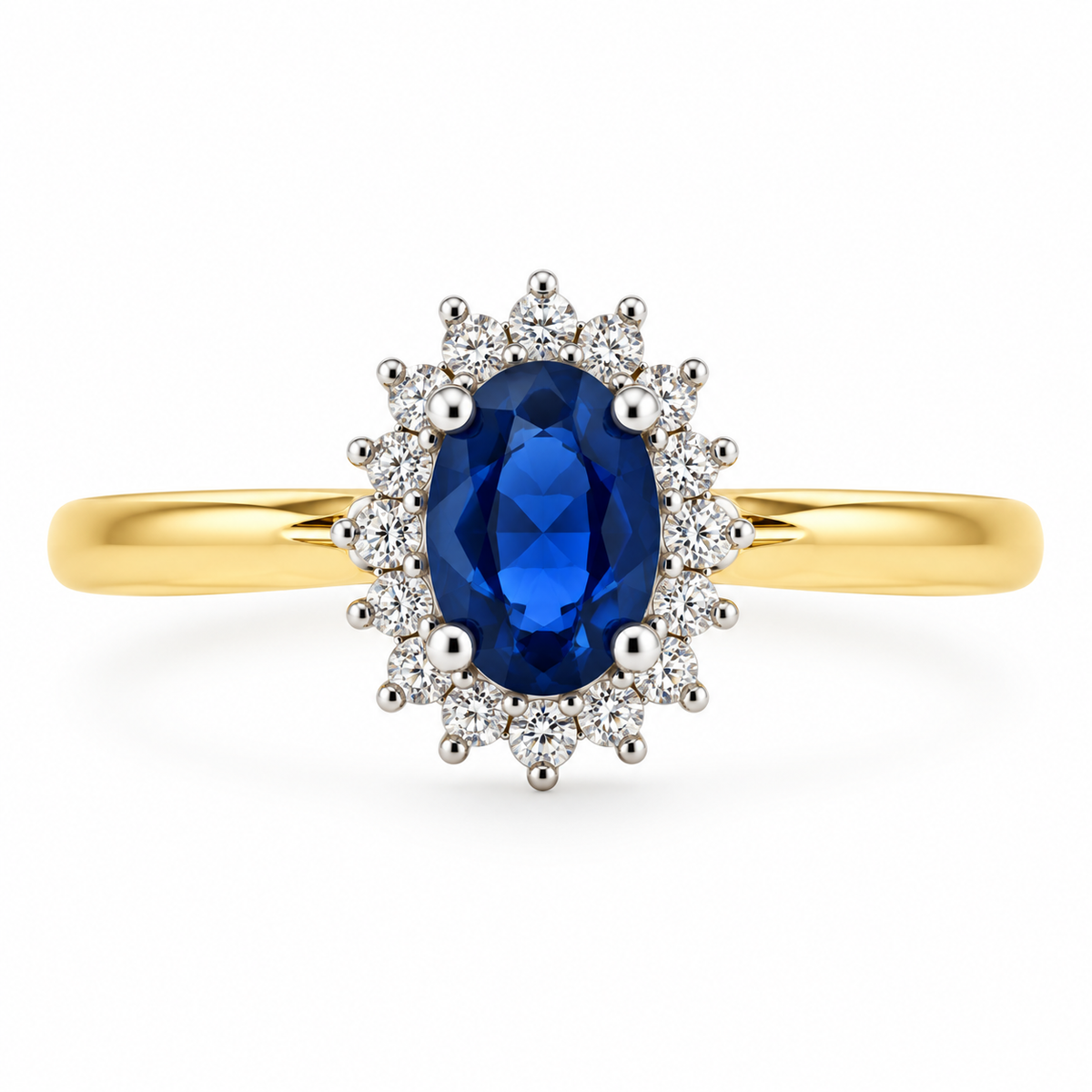 9ct Gold Oval Sapphire & Diamond Set Cluster Ring