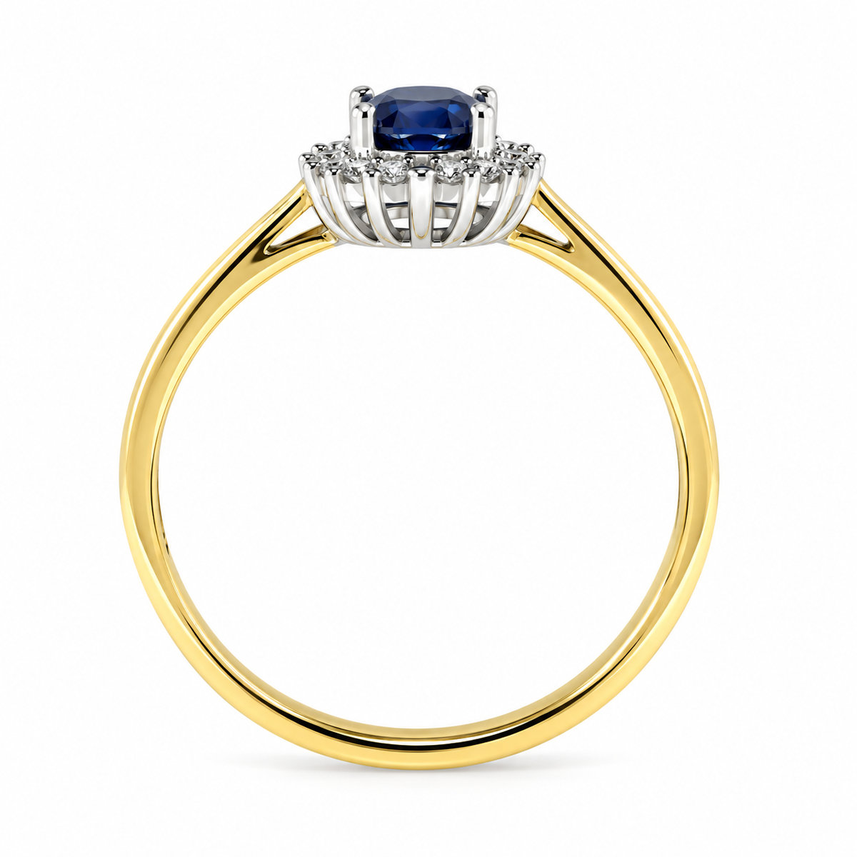 9ct Gold Oval Sapphire & Diamond Set Cluster Ring