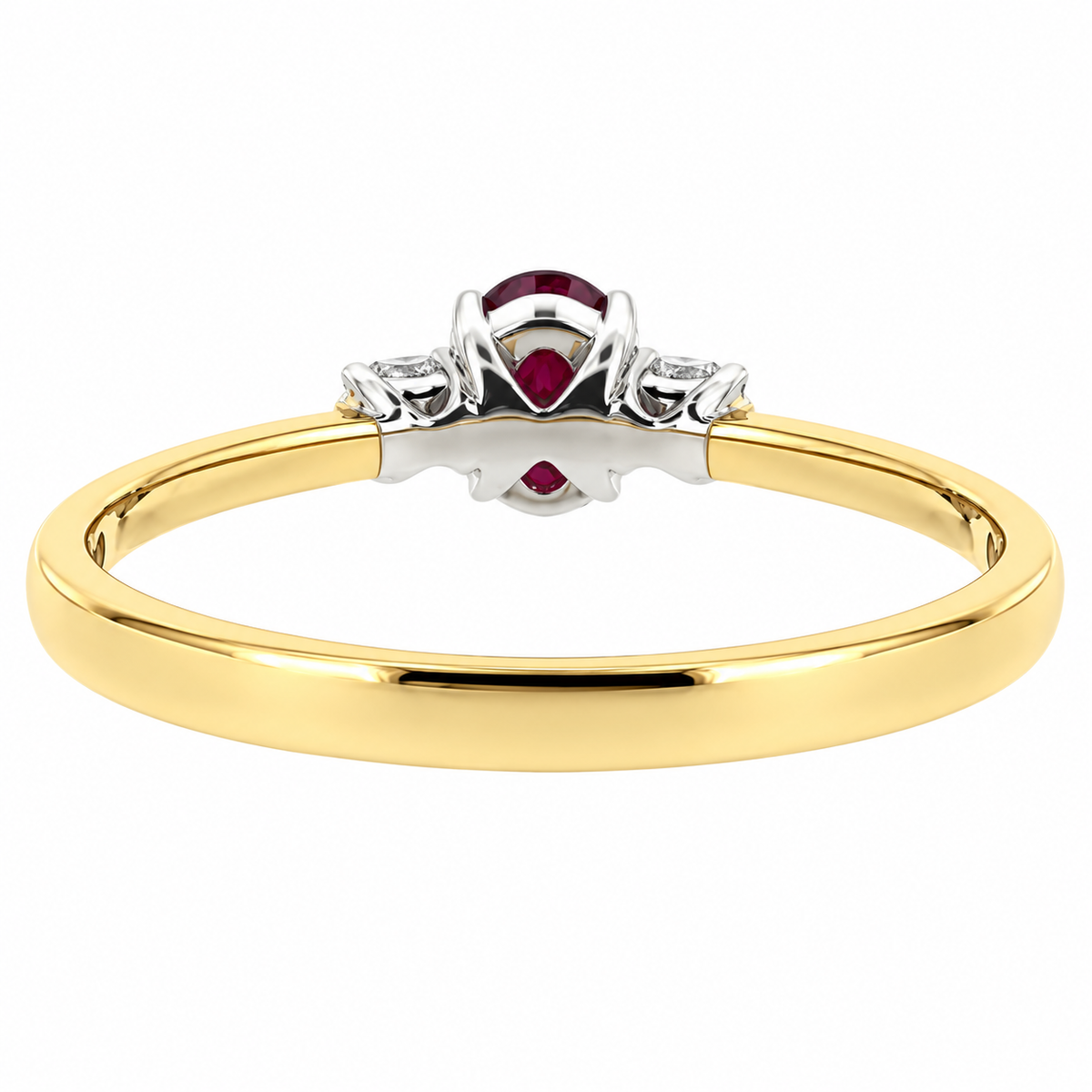 9ct Gold Ruby & Diamond Set Three Stone Trilogy Ring