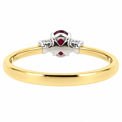 9ct Gold Ruby & Diamond Set Three Stone Trilogy Ring