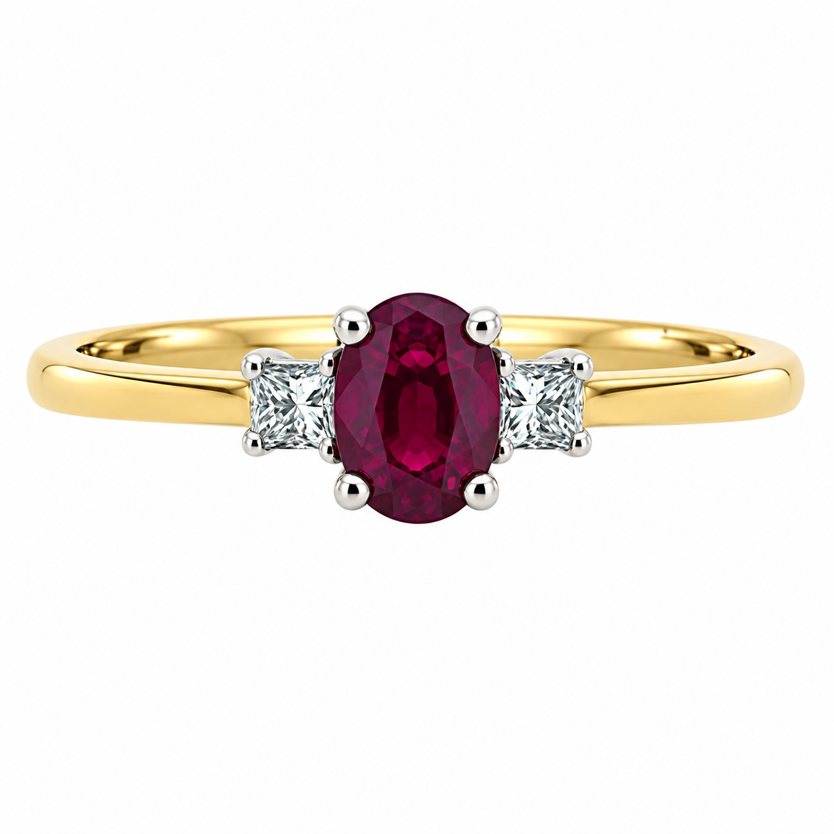 9ct Gold Ruby & Diamond Set Three Stone Trilogy Ring