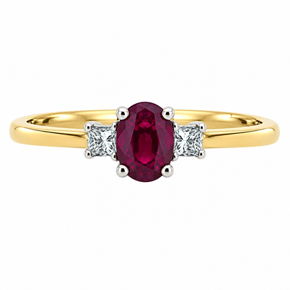 9ct Gold Ruby & Diamond Set Three Stone Trilogy Ring