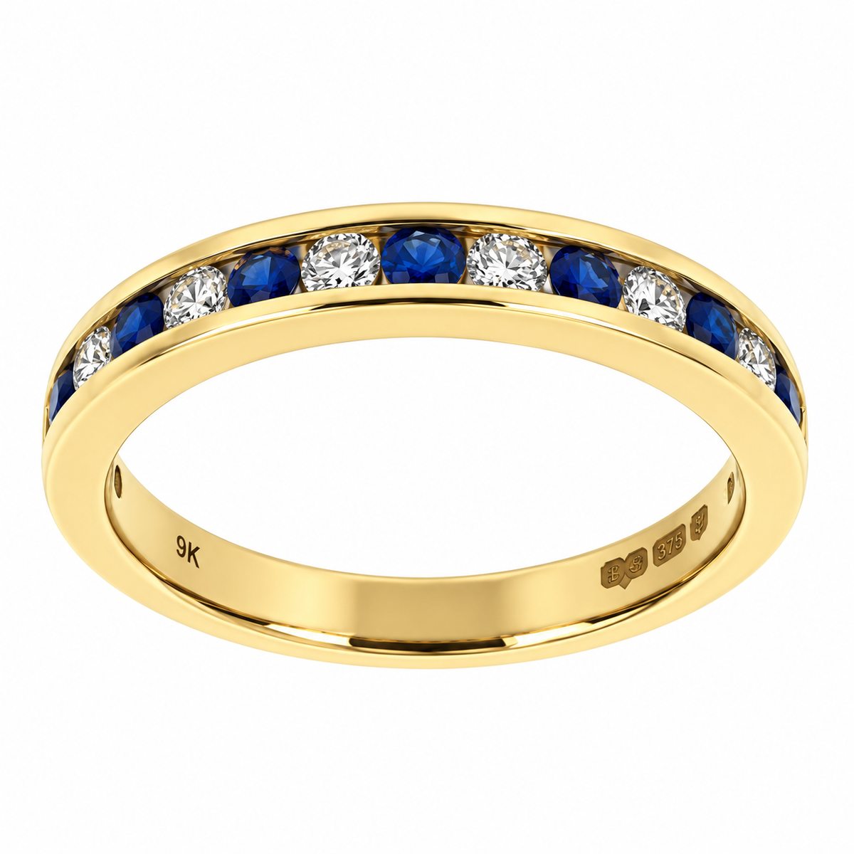 9ct Gold Sapphire & Diamond Channel Set Half Eternity Ring