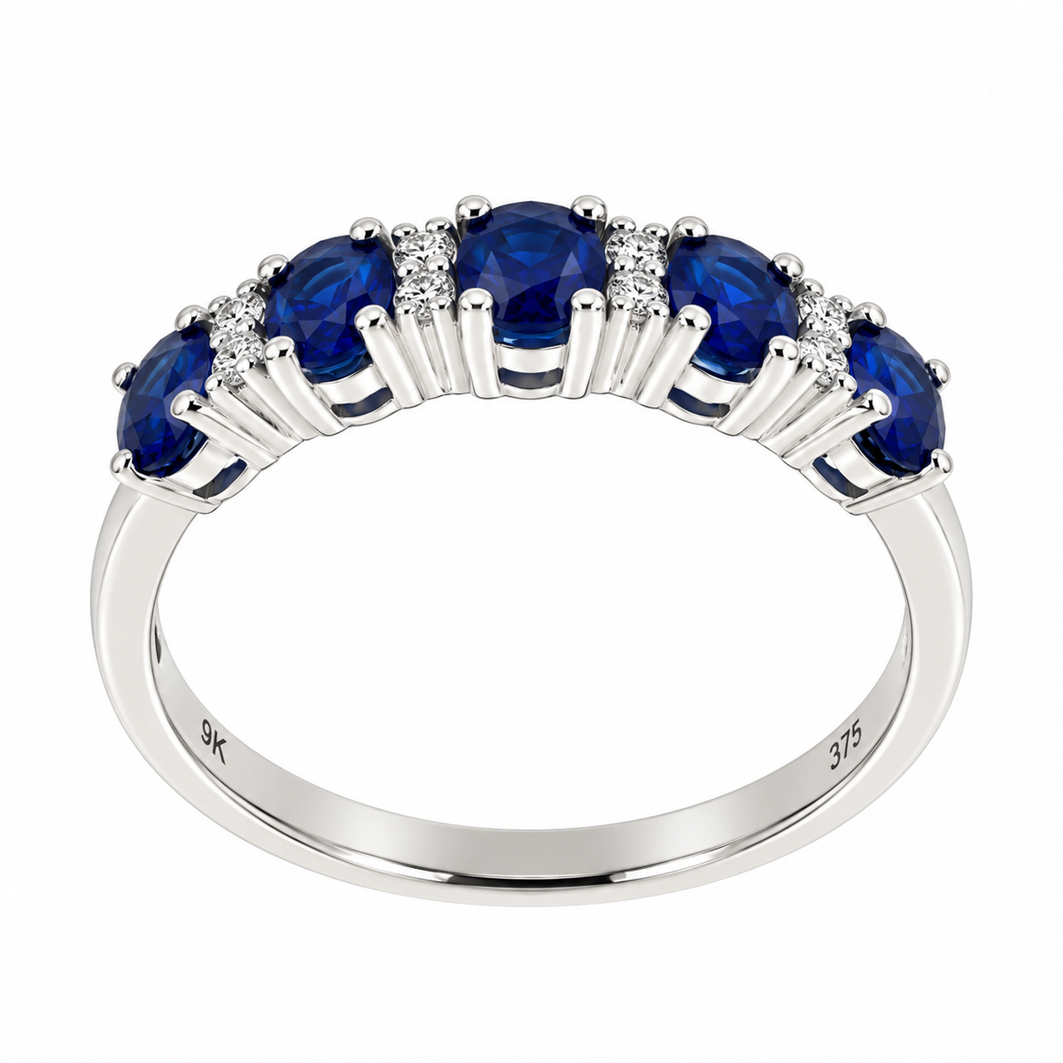 9ct White Gold Oval Sapphire & Diamond Set Dress Ring