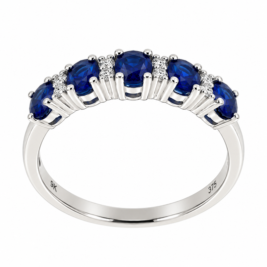 9ct White Gold Oval Sapphire & Diamond Set Dress Ring