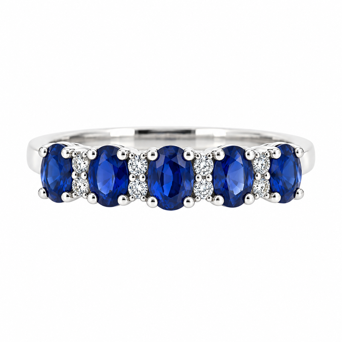 9ct White Gold Oval Sapphire & Diamond Set Dress Ring