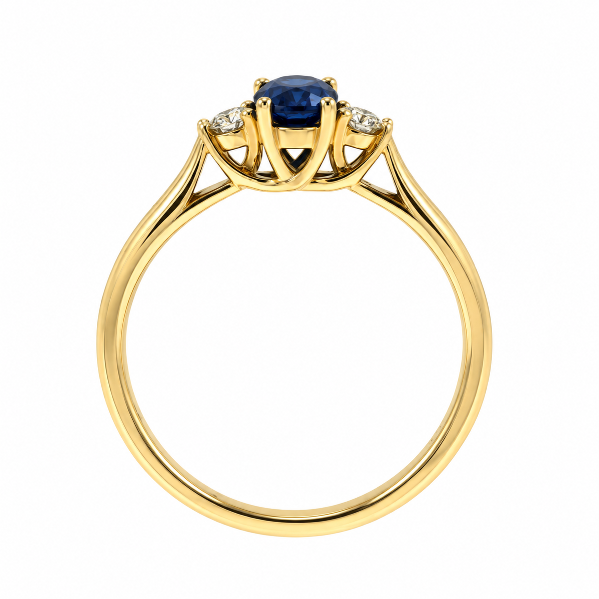 9ct Gold Oval Sapphire & Diamond Set Three Stone Trilogy Ring