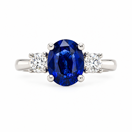 Platinum Sapphire & Diamond Set Three Stone Trilogy Ring