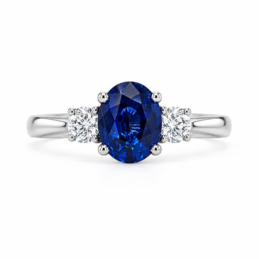 18ct White Gold Sapphire & Diamond Set Three Stone Trilogy Ring