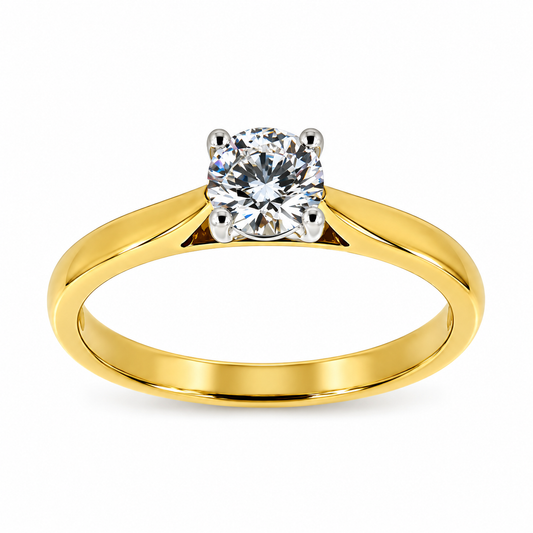 18ct Yellow Gold & Platinum Solitaire 4 Claw Set 0.40ct Single Stone Diamond Ring