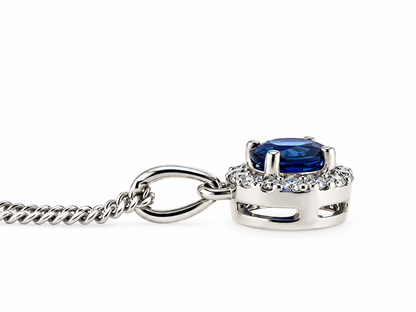 9ct White Gold Sapphire & Diamond Set Cluster Pendant Necklace